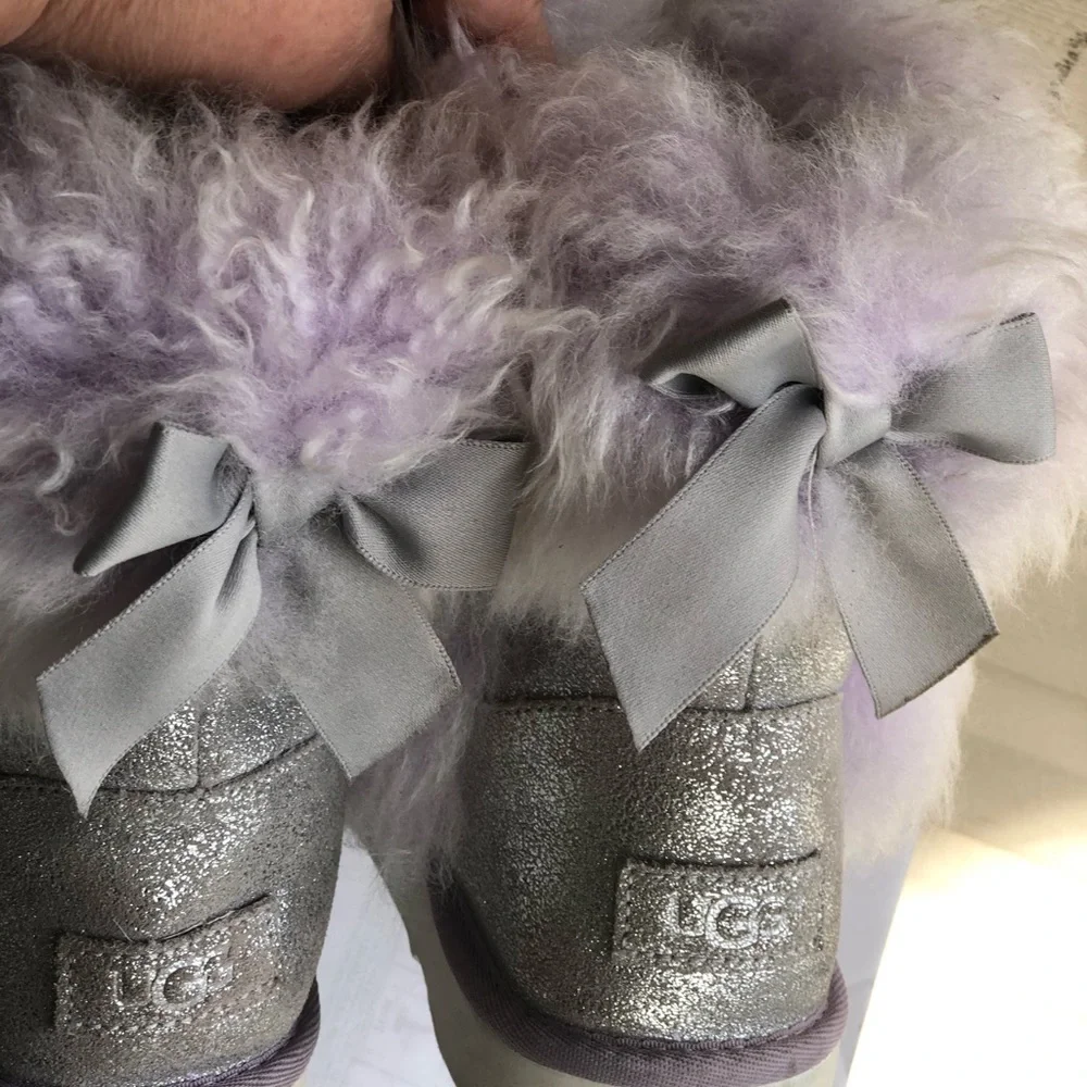 Ugg maizey Classic II silver purple sparkle boots